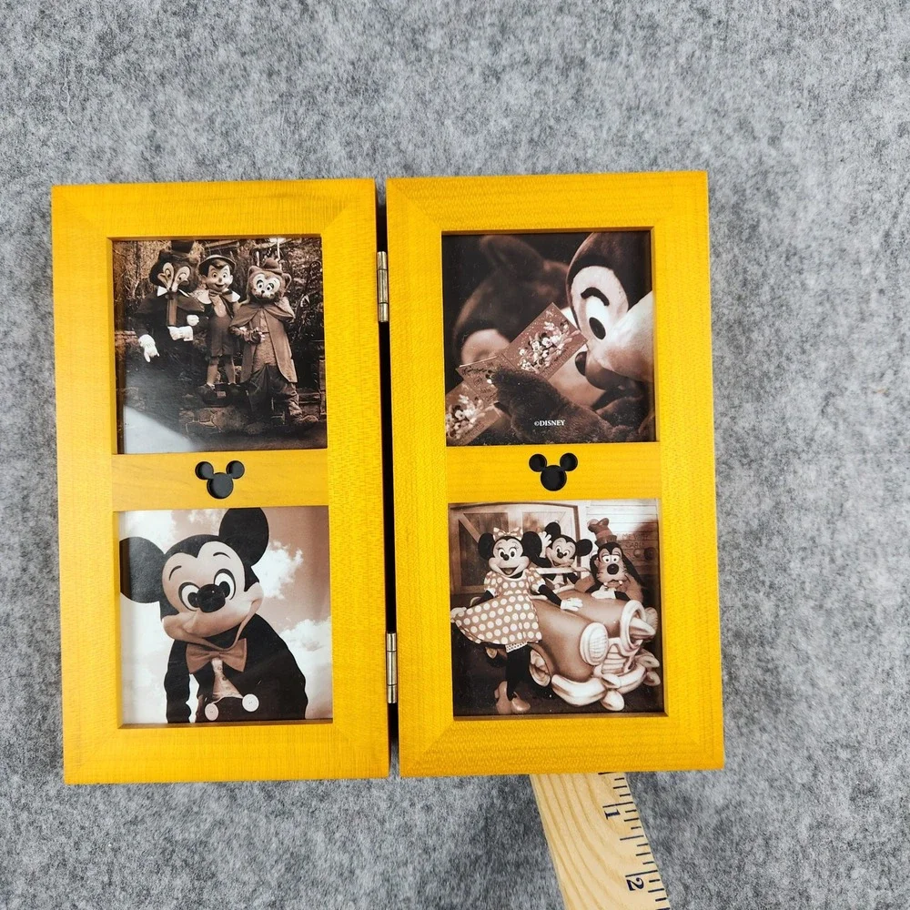 Disney Parks Mickey Mouse Triple Picture Frame Yellow 6 Photo Folding Decor Home